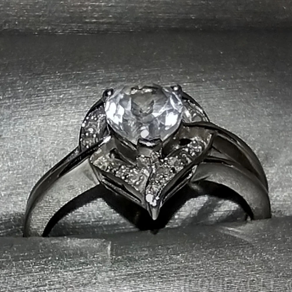White Sapphire Silver Heart Ring - Picture 2 of 5